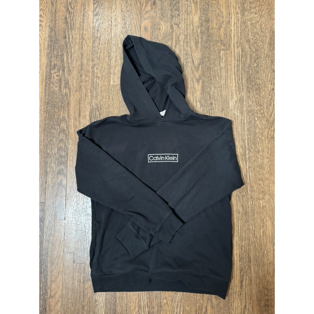Calvin Klein Mens Medium Black Logo Hoodie Sleepwear Loungewear Pullover M
